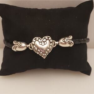 Brighton Heart Braided Leather Bracelet Silver Valentine's Day Gift Jewelry‎